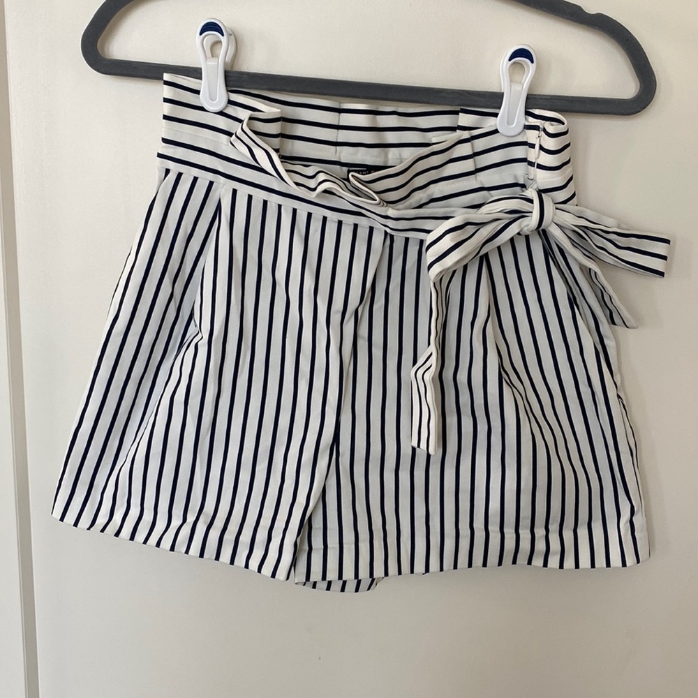 Zara Striped Tie-Waist Short - Navy and White